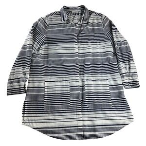 Paradise Bay Tunic Shirt XL Blue White Striped Cotton Beach Cover Up